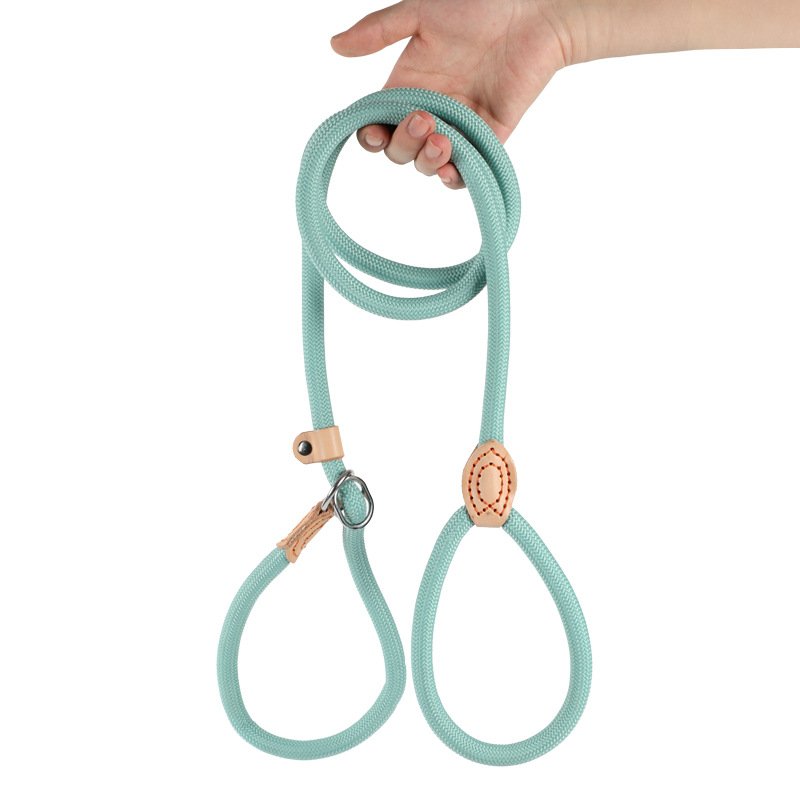 2 In 1 Anti-Riot Anti-Breakaway P Rope Chain Adjustable Leather Limit Buckle Nylon Dog Leash Collar For Small Medium Large Dog