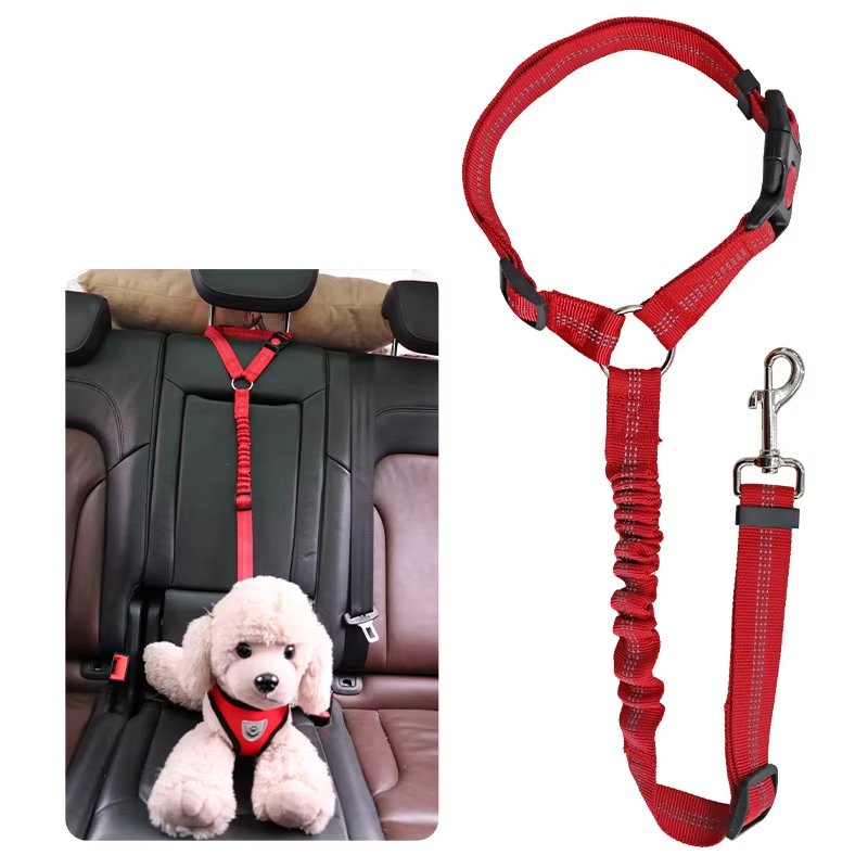 Pet Seat Safety Belt Collar Leash Secures Vehicle Headrest Retractable Adjustable Reflective Dog Seatbelt Leash