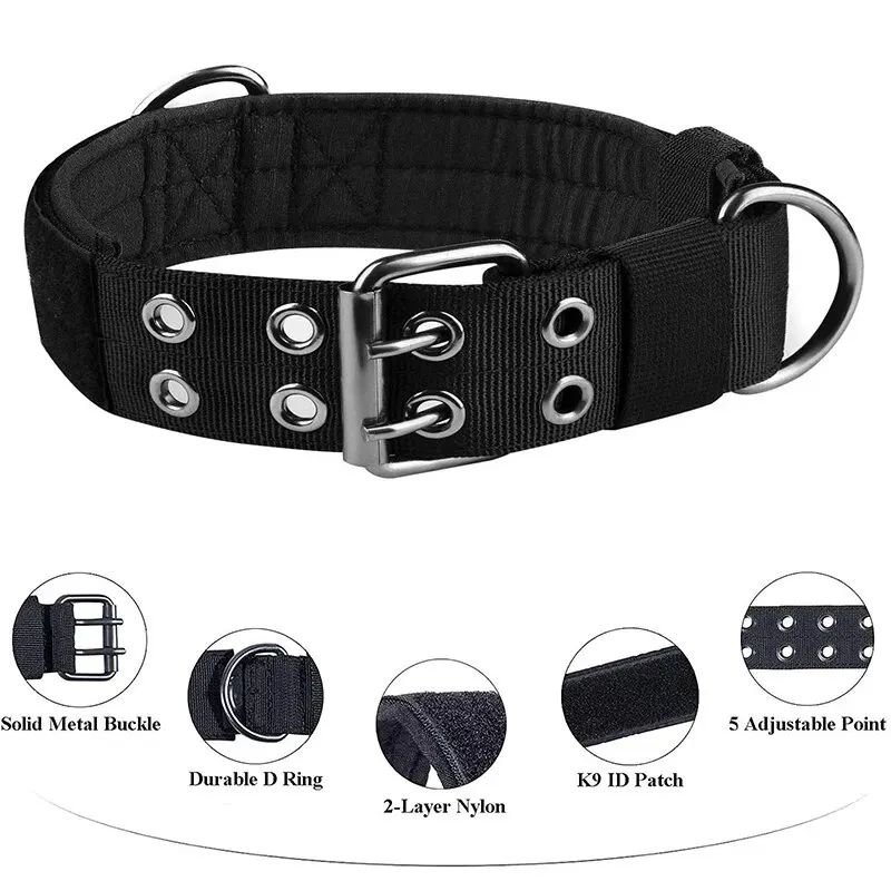 wholesale Adjustable Tactical Dog Collar with Handle Heavy Duty Metal Buckle Dog Collar for Training Dogs