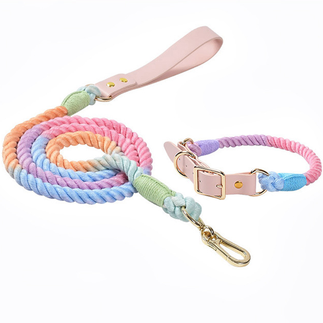 JXANRY Dog Collar And Dog Leash Set Fashion Handwoven Colored Leather Cotton Rope Decorative Pet Necklace Pet Everyday Items