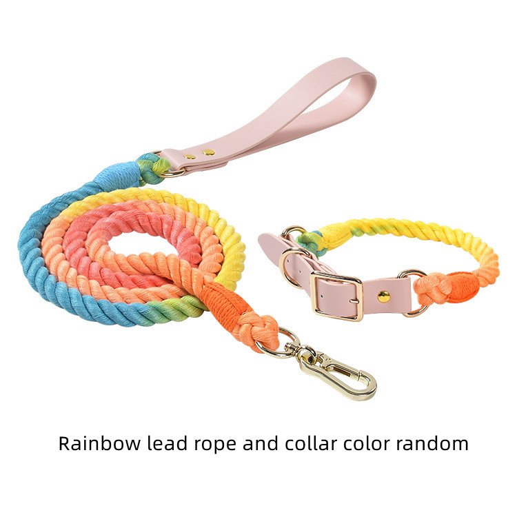 JXANRY Dog Collar And Dog Leash Set Fashion Handwoven Colored Leather Cotton Rope Decorative Pet Necklace Pet Everyday Items