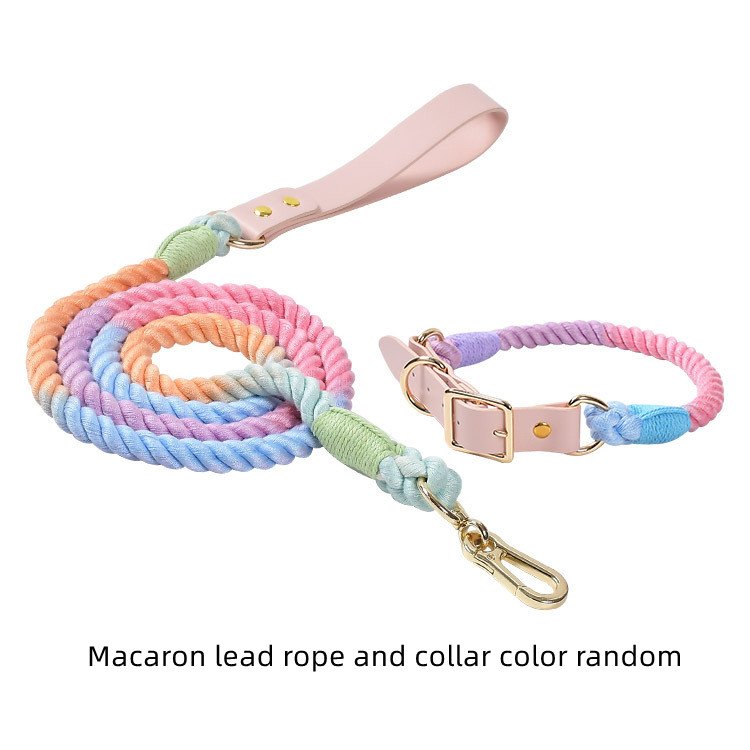 JXANRY Dog Collar And Dog Leash Set Fashion Handwoven Colored Leather Cotton Rope Decorative Pet Necklace Pet Everyday Items