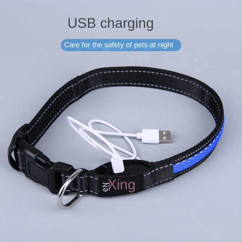 Pet Collar Usb Charging Shiny Dog Collar Luminous Pet Leash New Led Luminous Mesh Bite-Proof Protector Wholesale