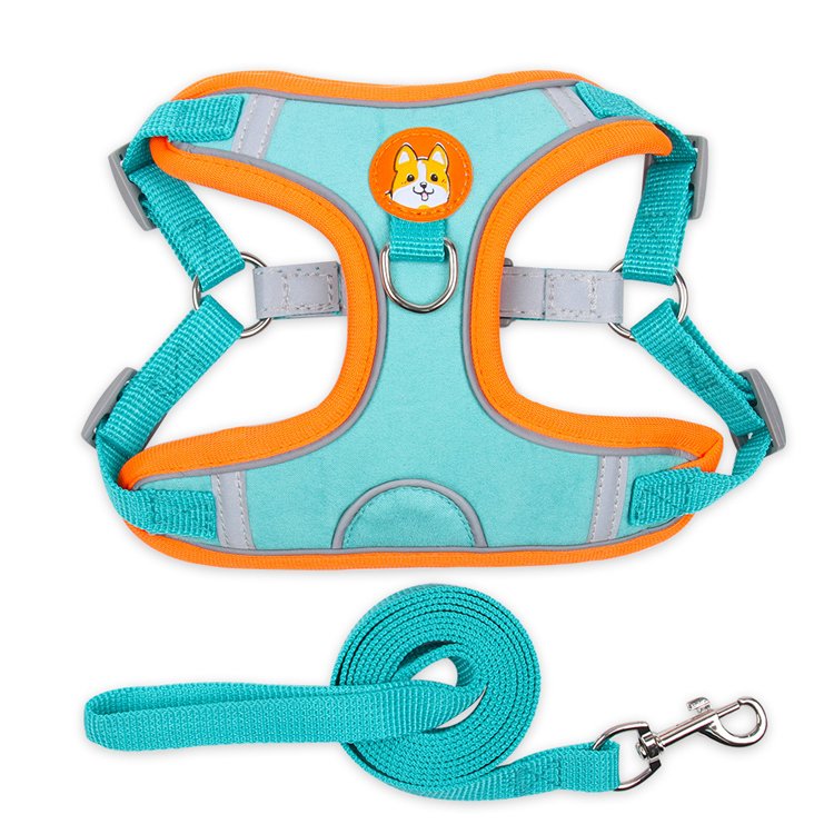 Custom 1.5 m Reflective Dog Leash Suede Fabric Dog Leash Durable Pet Chest Harness for Small Dogs