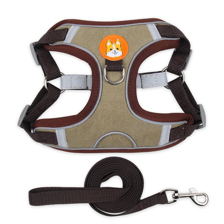 Custom 1.5 m Reflective Dog Leash Suede Fabric Dog Leash Durable Pet Chest Harness for Small Dogs