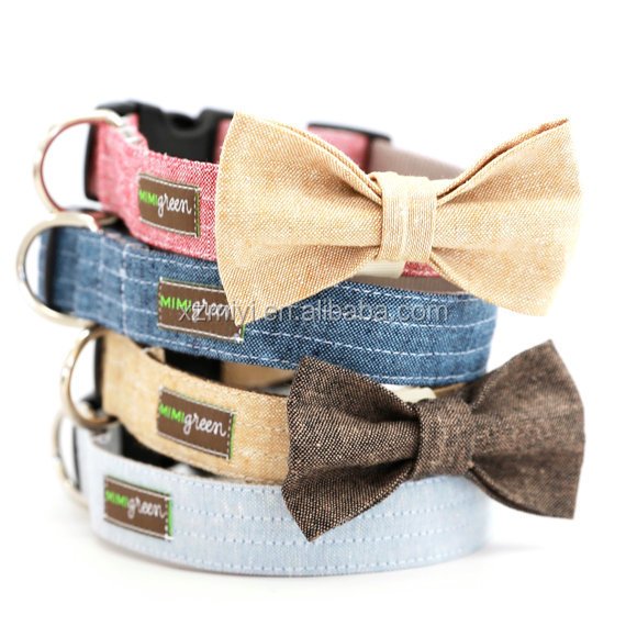 Bow Tie Dog Collar , Personalized Engraved Dog Collar with All Metal Buckle