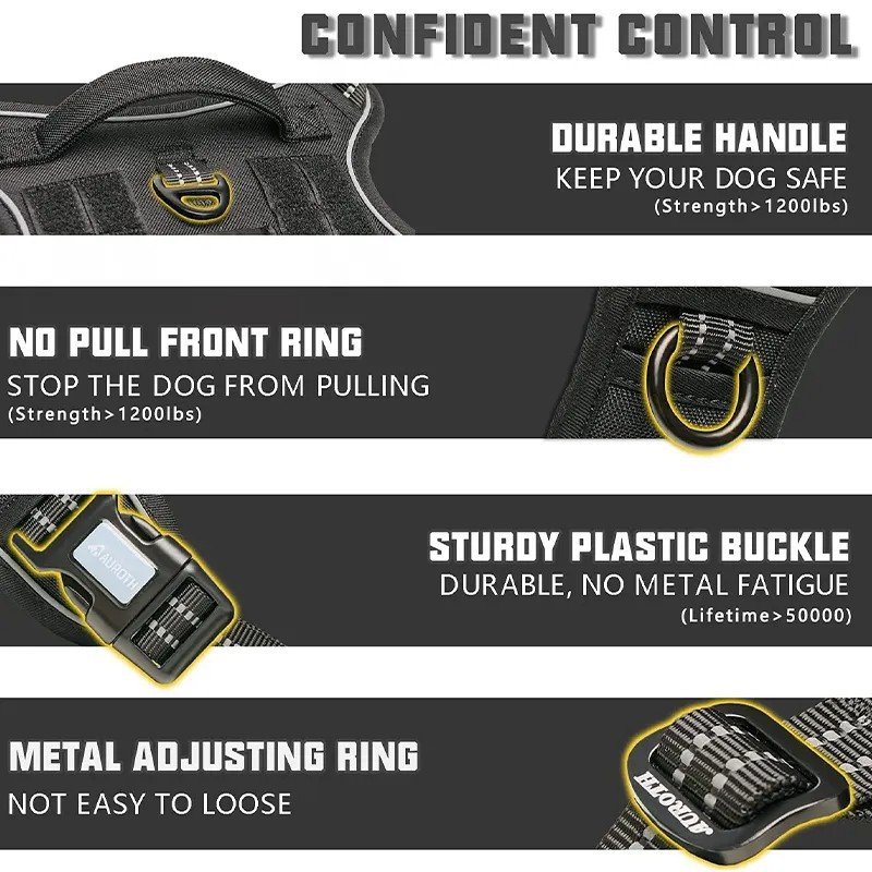 Custom Tactical Dog collar And leash Harness Set Nylon Durable Tactical No Pull Reflective Breathable Adjustable Dog Harness
