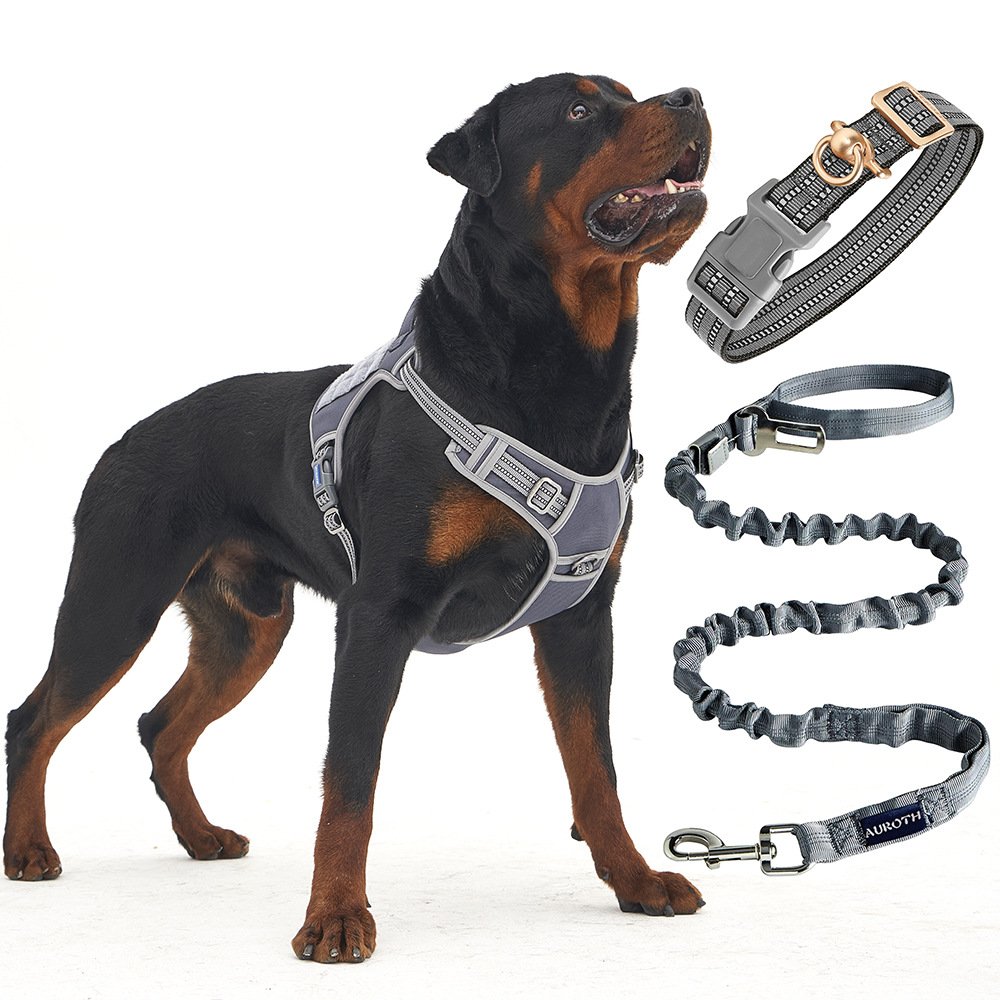 Custom Tactical Dog collar And leash Harness Set Nylon Durable Tactical No Pull Reflective Breathable Adjustable Dog Harness