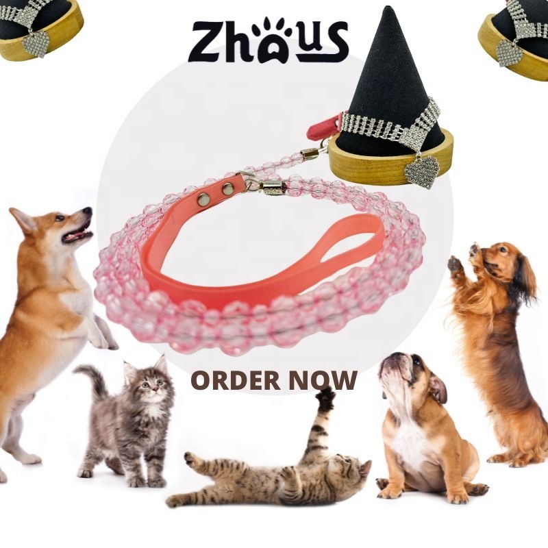 "Discover Pet Accessories: Elegant Jeweled Accents for Style - Featuring Adjustable Collars & Leashes"