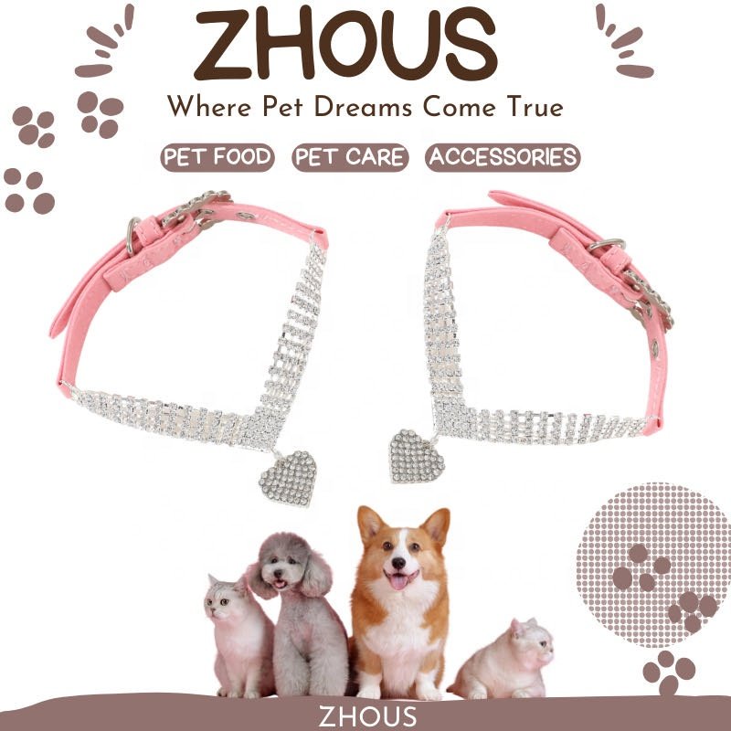 "Discover Pet Accessories: Elegant Jeweled Accents for Style - Featuring Adjustable Collars & Leashes"