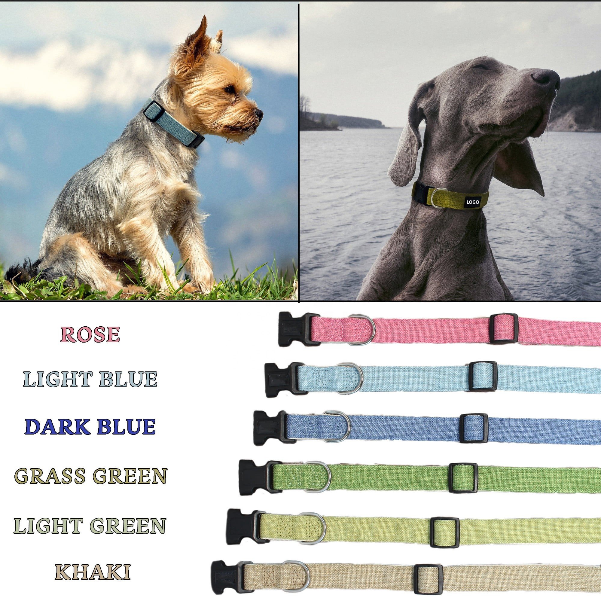 SinSky Plain Color Eco-friendly Organic Hemp Pet Leash Dog Collar Leash Set Dog Lead With Matching Leash And Harness buckle set