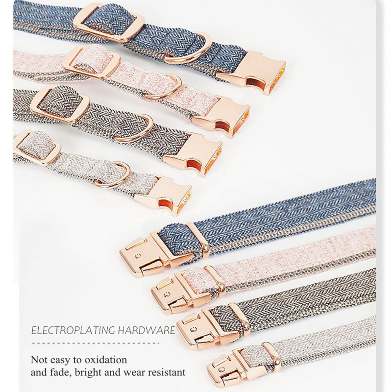 Hot selling Wholesale Nylon Twill dog collares Adjustable Luxury Metal Gold Metal Buckle Tweed Pet collar And Leash Set