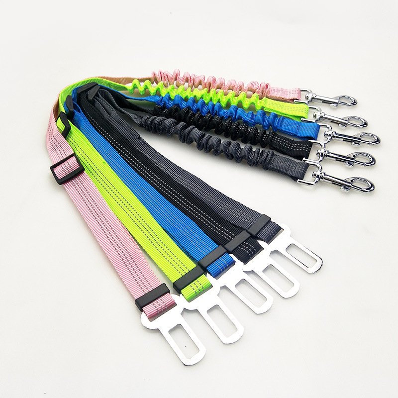Pet Dog Collars Leashes Luxury Nylon Custom Reflective Dogs Leash Adjustable Safety Bungee Pet Dog Cat Car Seat Belt