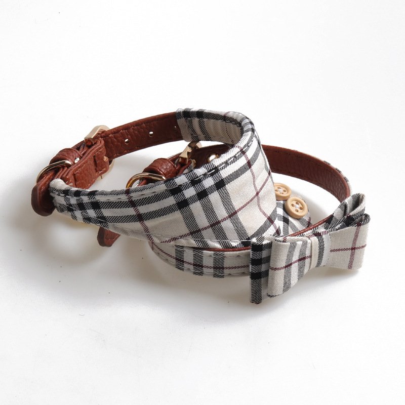 hot selling New spot Bow dog Collar Dog Triangle Scarf PU leather Pet Collar Set