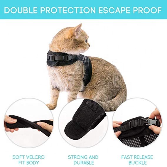 Black Air Mesh collar Cat Harness Adjustable With leash