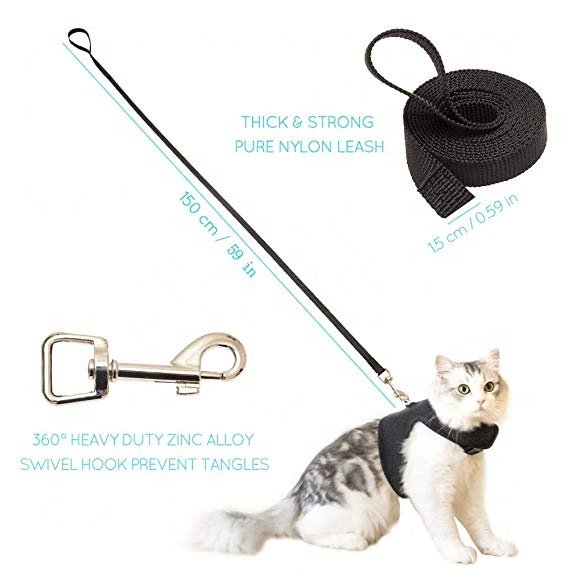 Black Air Mesh collar Cat Harness Adjustable With leash