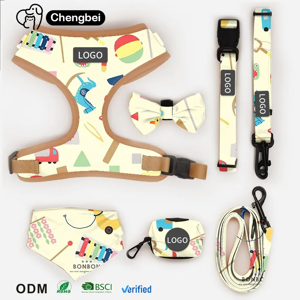 2023 Padded Dog Harness Set Custom Logo Sublimation Print No Pull Pet Supplies Luxury Soft Dog Harness Leash And Collar Set