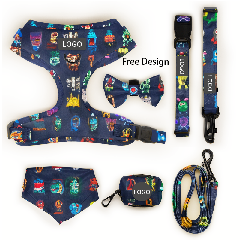 2023 Padded Dog Harness Set Custom Logo Sublimation Print No Pull Pet Supplies Luxury Soft Dog Harness Leash And Collar Set