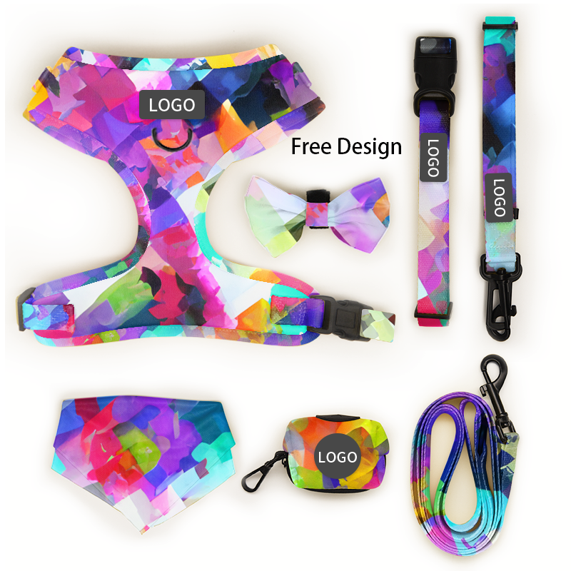 2023 Padded Dog Harness Set Custom Logo Sublimation Print No Pull Pet Supplies Luxury Soft Dog Harness Leash And Collar Set