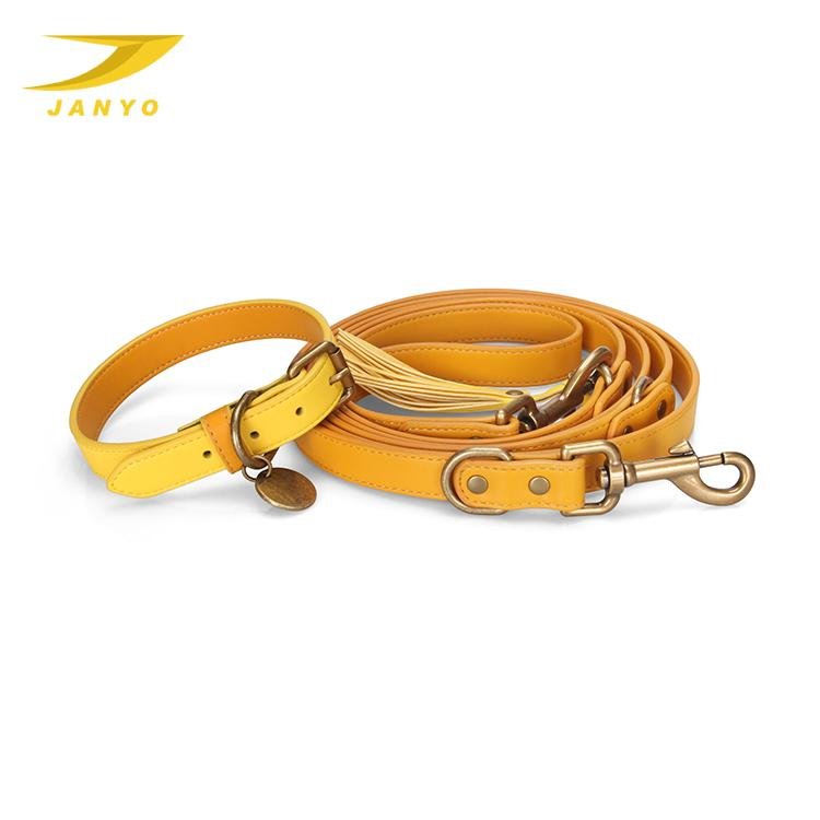 Popular high quality pet products small moq adjustable luxury leather dog collar and hands free leash set