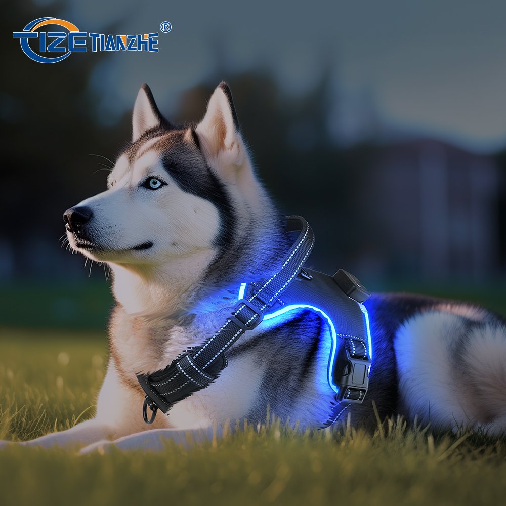 TIZE Light Led Dog Harness No Pull Reflective Breathable Heavy Duty Large Training Tactical Service Custom Pet Dog Harness