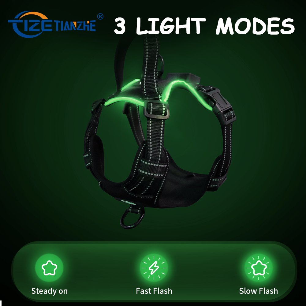 TIZE Light Led Dog Harness No Pull Reflective Breathable Heavy Duty Large Training Tactical Service Custom Pet Dog Harness