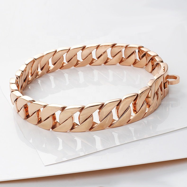 OUMI Best Selling Products Rose Gold Luxury Dog Collar Stainless Steel Buckle Strong Welded Chain Collar for Large Dogs