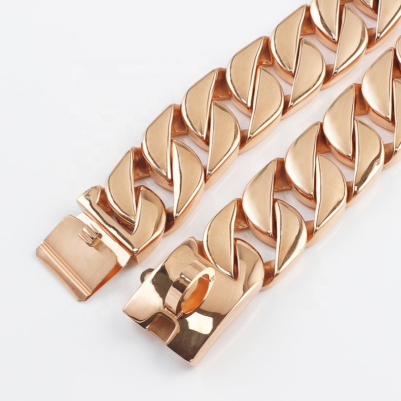 OUMI Best Selling Products Rose Gold Luxury Dog Collar Stainless Steel Buckle Strong Welded Chain Collar for Large Dogs