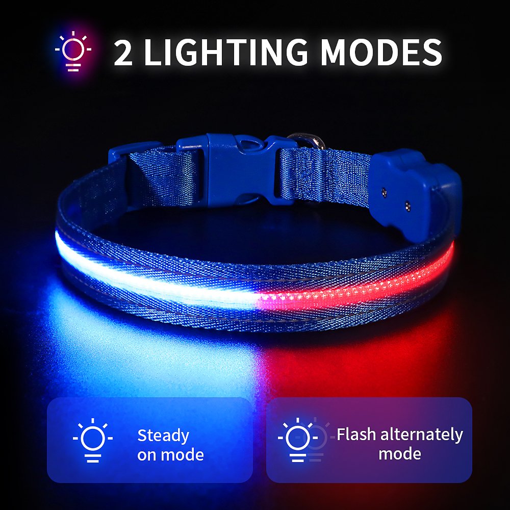 New Arrival Warning Pet LED Dog Collars Charge Nylon Flashing Light Up Led Dog Collar with warning light