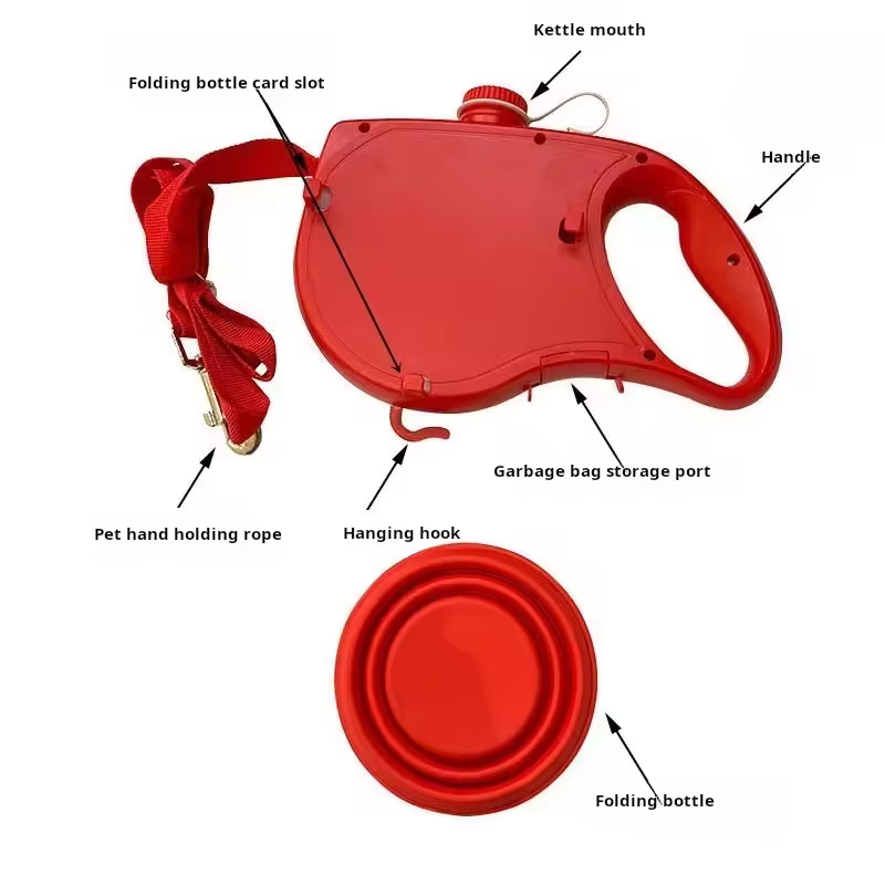 Wholesale Multi-function Retractable Dog Leash With Water Bottle Bowl Dog Leash With Carabiner