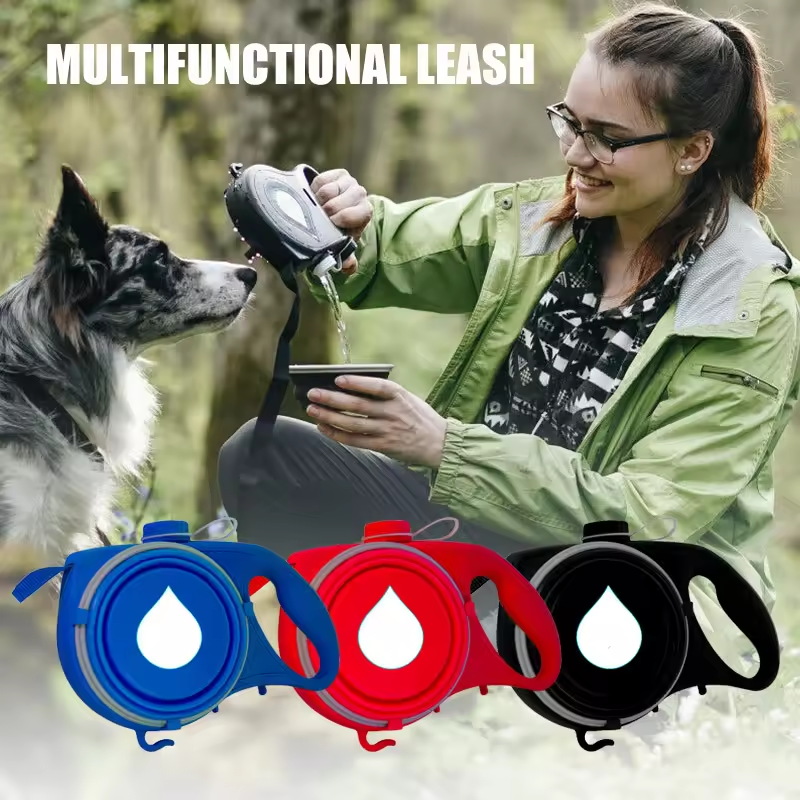 Wholesale Multi-function Retractable Dog Leash With Water Bottle Bowl Dog Leash With Carabiner