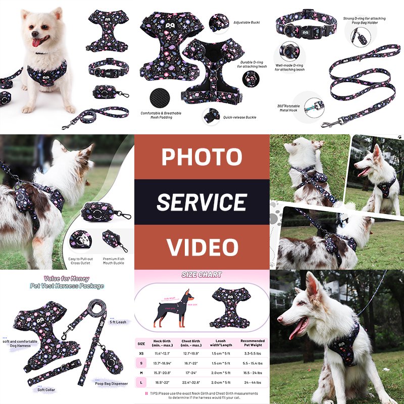 2024 New Custom Luxury Pet Dog Harness Set Manufacturers Adjustable Personalized Logo No Pull Dog Harness Collar Leash For Dogs