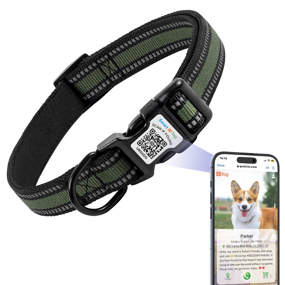 Custom Software Ready Nylon Dog Collar Luxury Small Size QR Code Smart ID Soft Plastic Adjustable Stripe Pattern