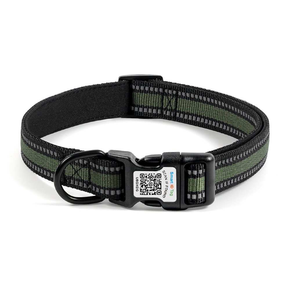 Custom Software Ready Nylon Dog Collar Luxury Small Size QR Code Smart ID Soft Plastic Adjustable Stripe Pattern