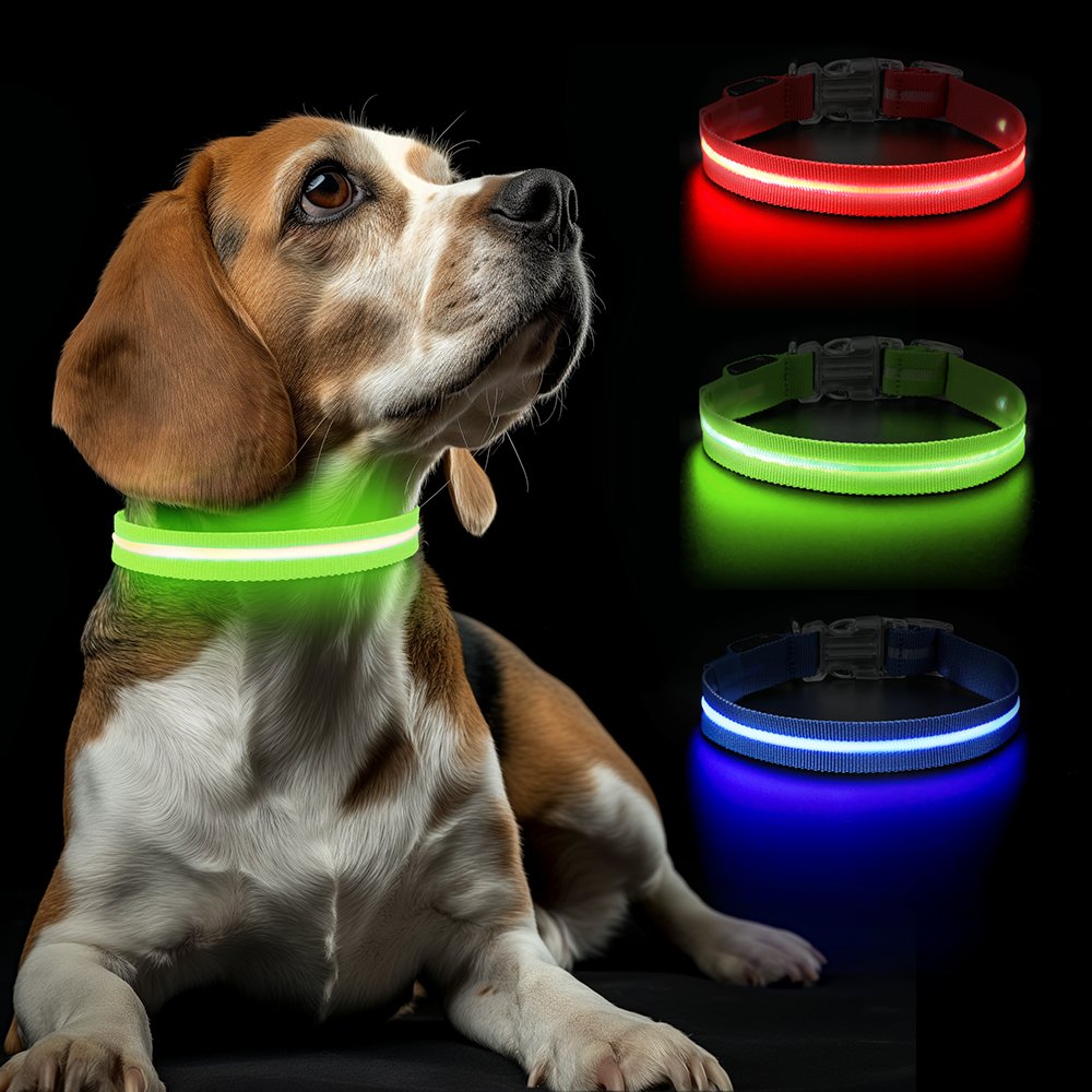 Puppy Night Walking Anti-Lost Flashing Collar USB Rechargeable Glow in The Dark Dog Neck Strap LED Light up Dog Collar