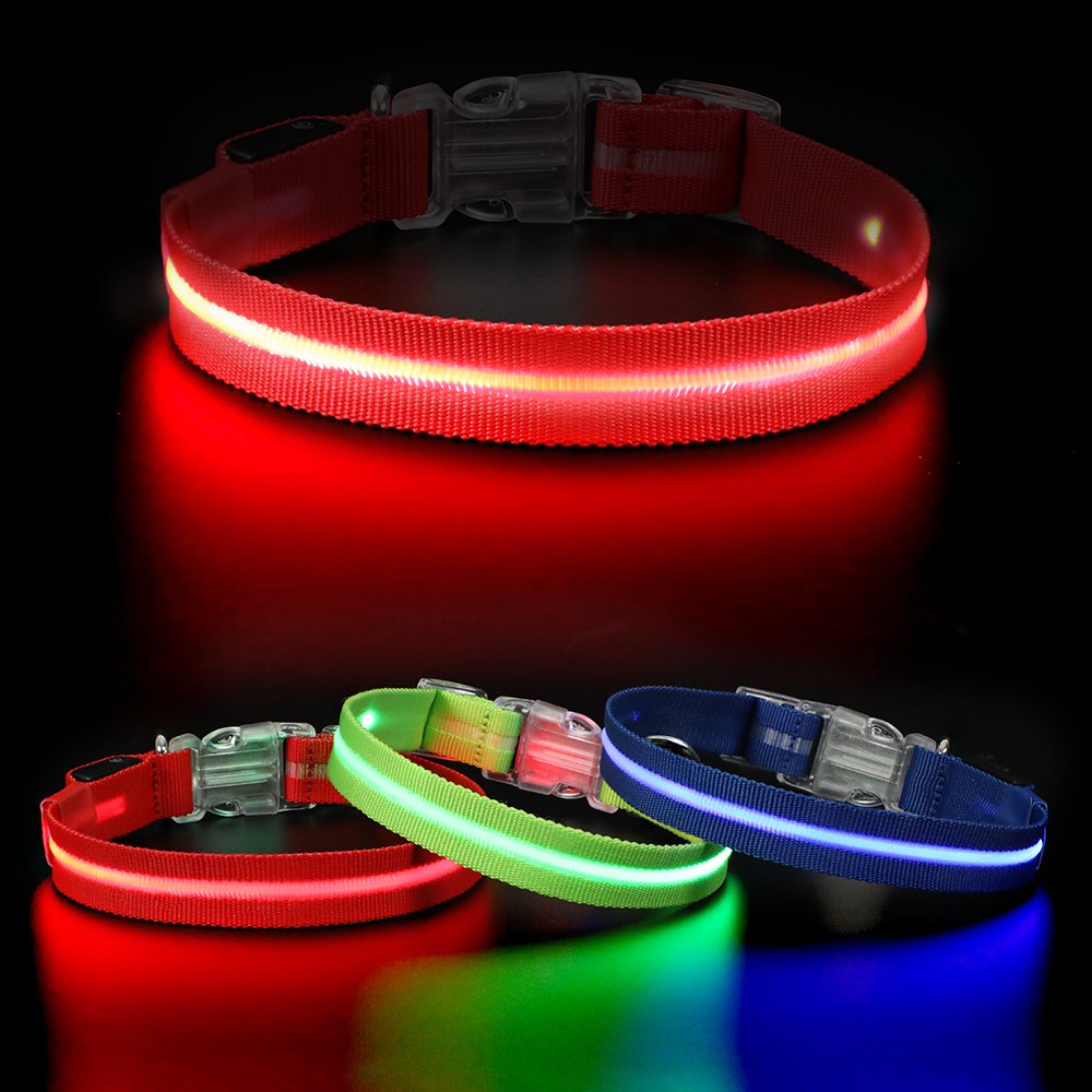 Puppy Night Walking Anti-Lost Flashing Collar USB Rechargeable Glow in The Dark Dog Neck Strap LED Light up Dog Collar