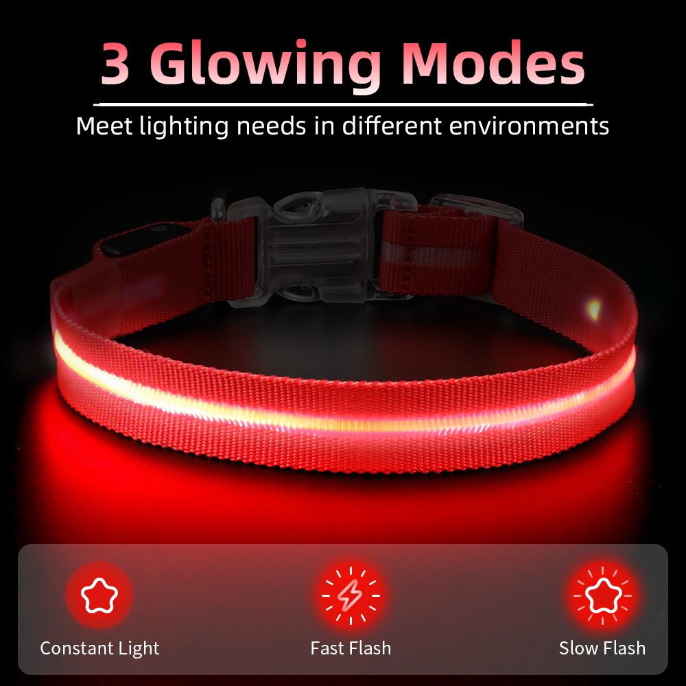 Puppy Night Walking Anti-Lost Flashing Collar USB Rechargeable Glow in The Dark Dog Neck Strap LED Light up Dog Collar