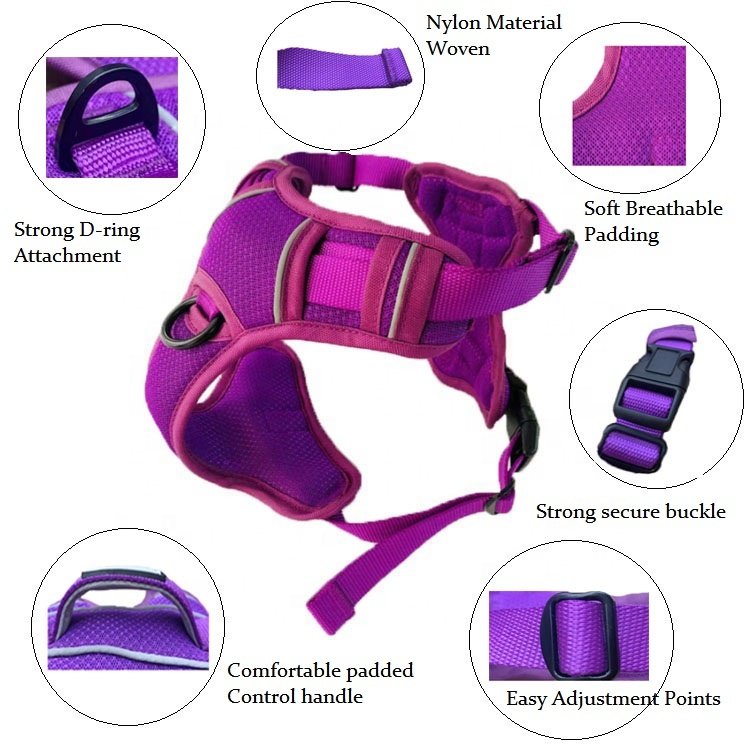 Dog Harness - Waterproof Soft Breathable No-Pull Harness For Dogs - Control Handle - Easy To Adjust & Strong Fast Release Clips