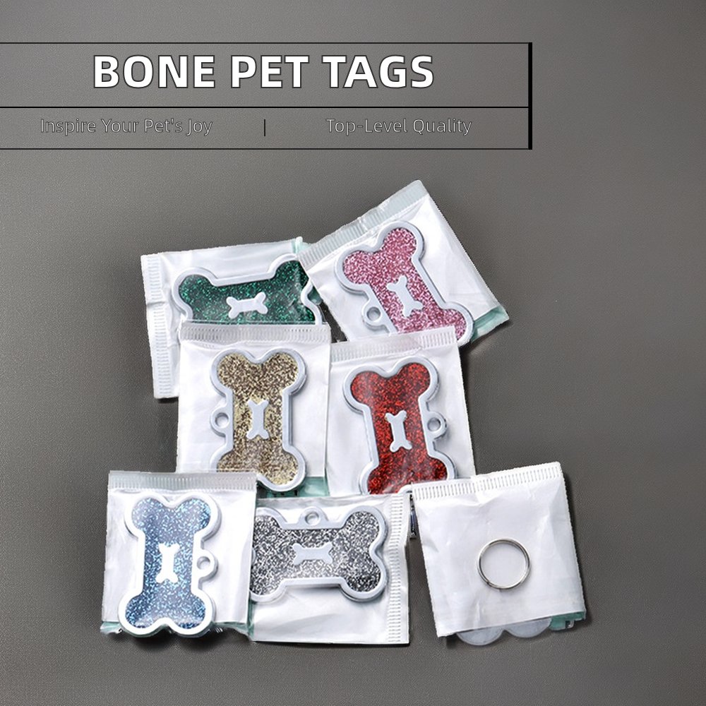Luxury Multi-Color Glitter Bone Shape Zinc Alloy Pet Tag Loss Proof Lettering Solid Dog Brand Bone Tag Pet Collar Accessories