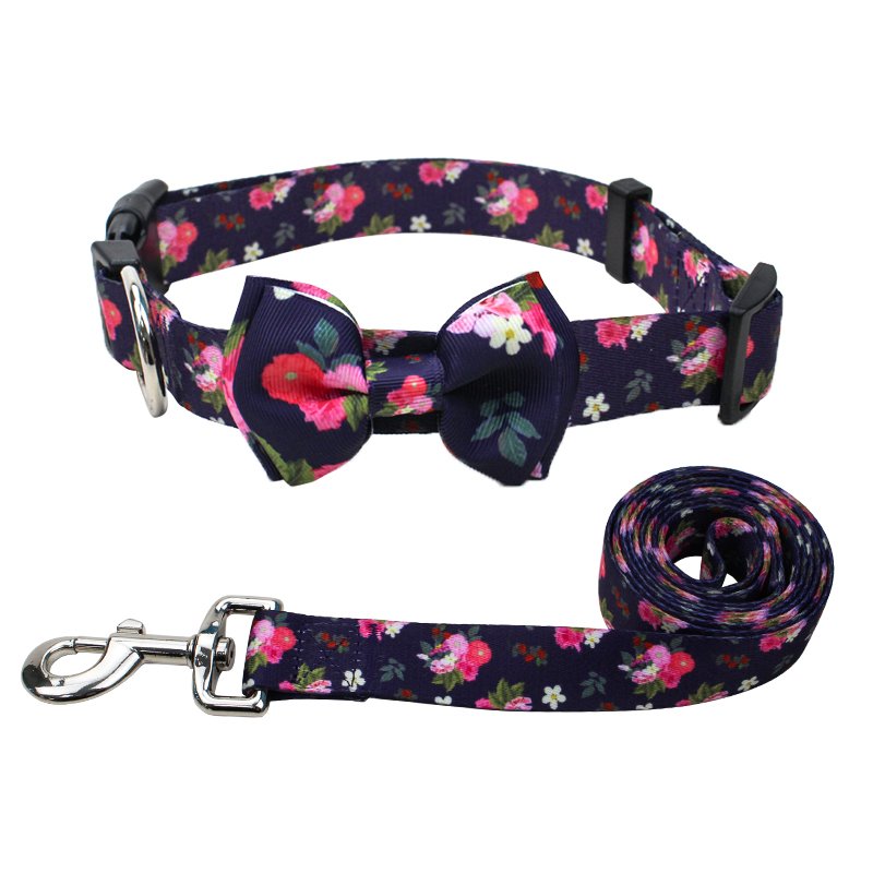 Free Sample Sublimation Adjustable Comfortable Personalized Custom Bow Tie Pet Dog Collar And Leash Set