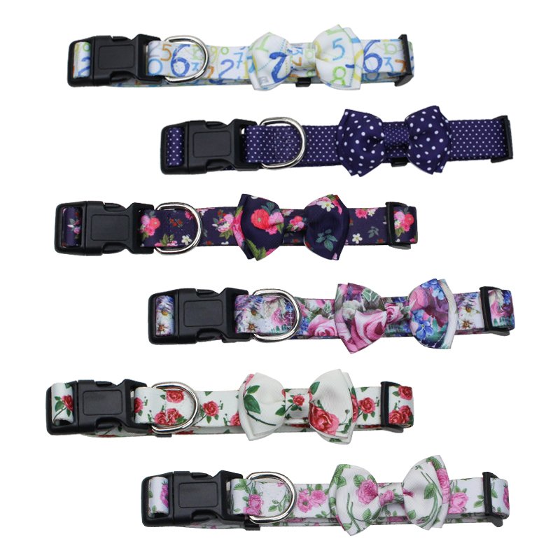 Free Sample Sublimation Adjustable Comfortable Personalized Custom Bow Tie Pet Dog Collar And Leash Set