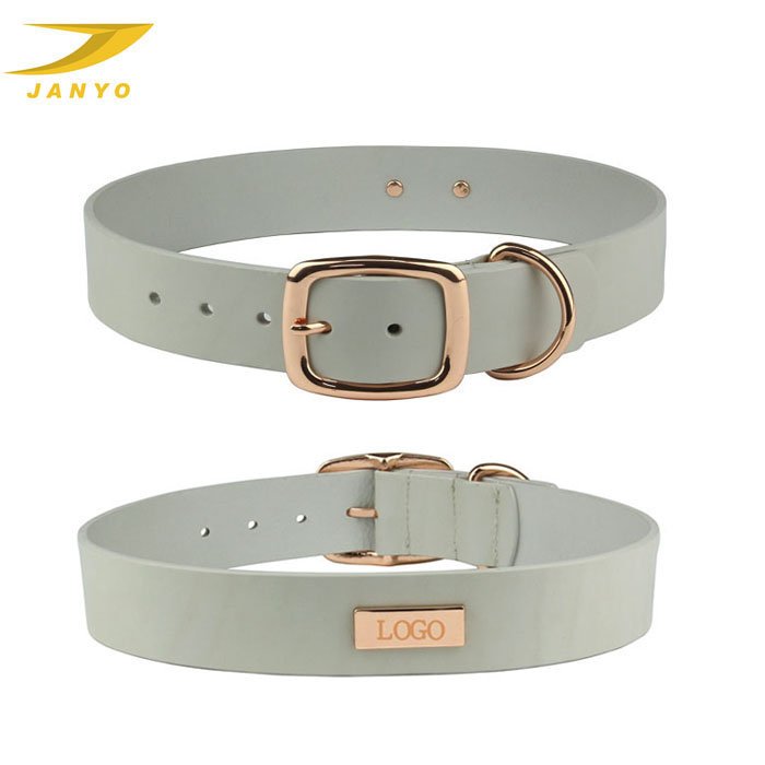 OEM Luxury rose gold buckle leather dog collar with name plate