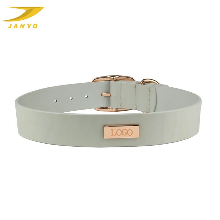 OEM Luxury rose gold buckle leather dog collar with name plate