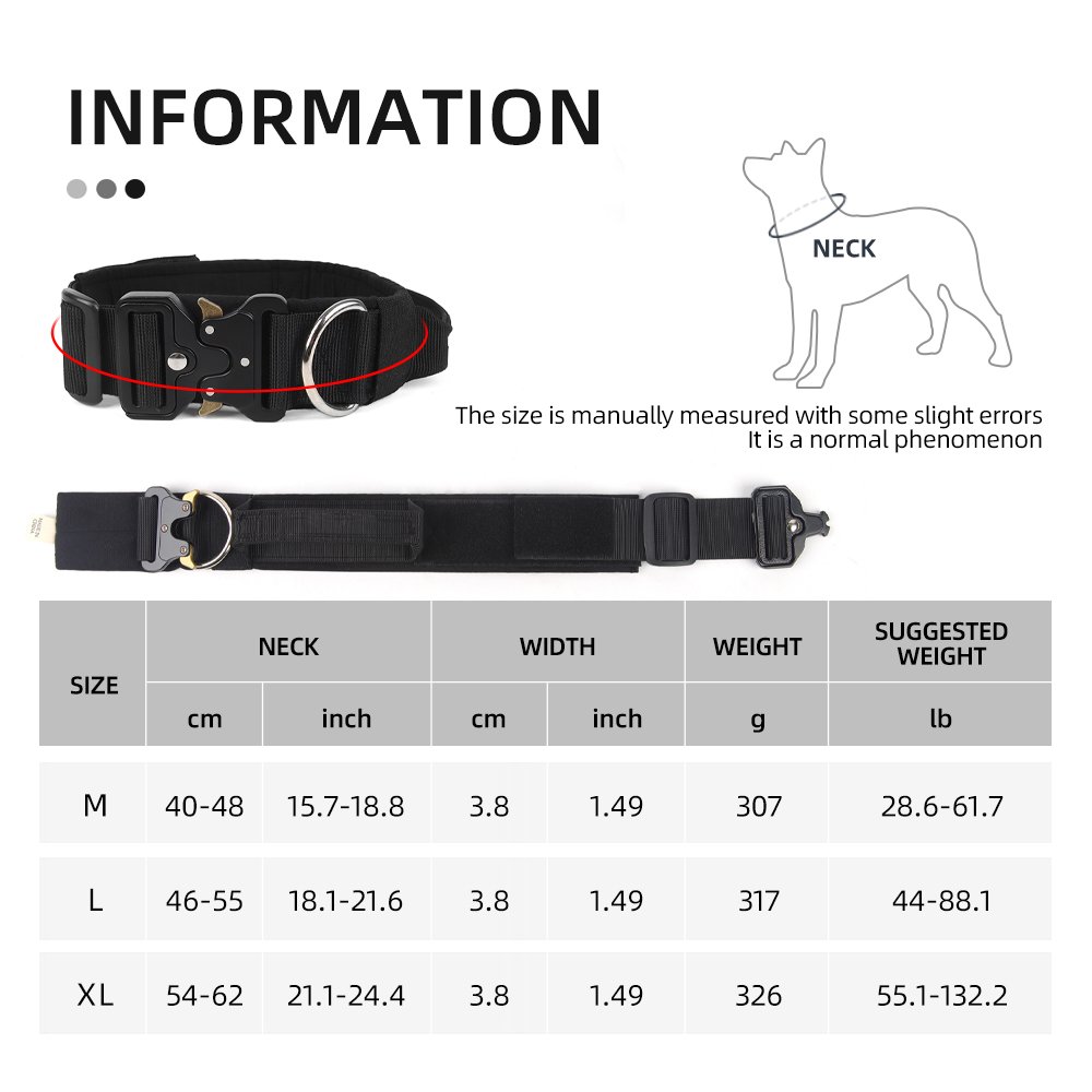Pet Dog Collars With Traffic Handle Adjustable Heavy Duty German Shepherd Training Collar Lead Metal Buckle Tactical Dog Collar