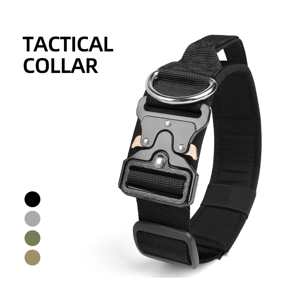 Pet Dog Collars With Traffic Handle Adjustable Heavy Duty German Shepherd Training Collar Lead Metal Buckle Tactical Dog Collar