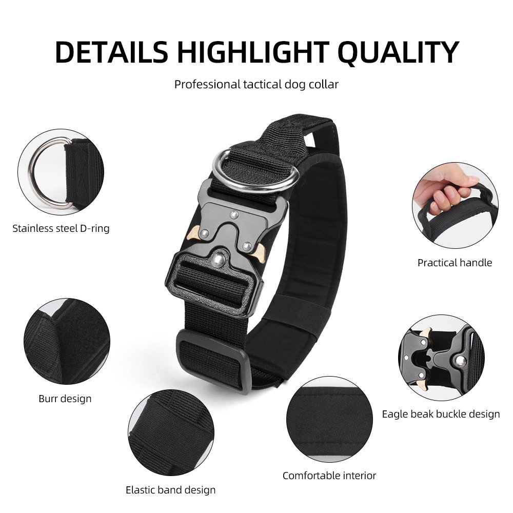 Pet Dog Collars With Traffic Handle Adjustable Heavy Duty German Shepherd Training Collar Lead Metal Buckle Tactical Dog Collar