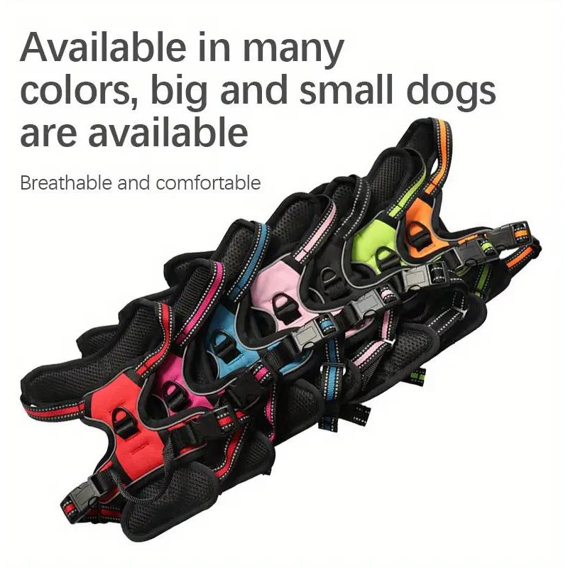 3-Piece Anti-Escape Dog Harness Custom Reflective Webbing Straps Nylon arnes para perros Vest Collar Pet Leashes Lead