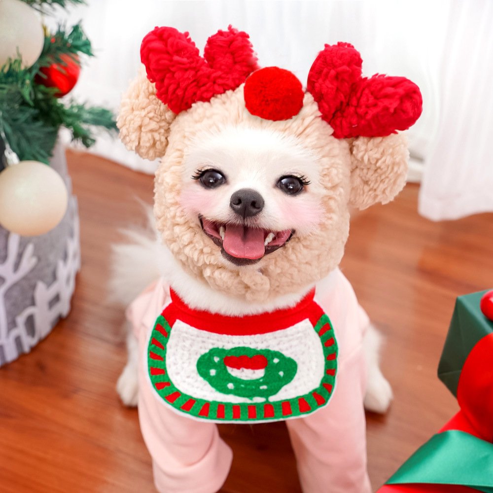 Wholesale Lovely Shape Pet Christmas Party Headwear Outfit Sets Headgare Costume Bibs Dog Bandana
