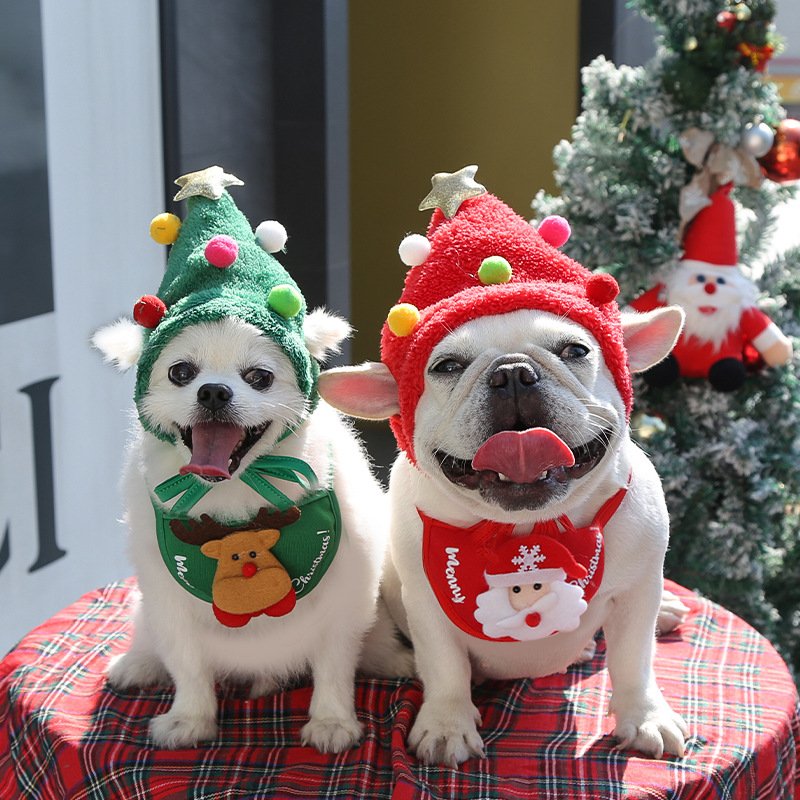 Wholesale Lovely Shape Pet Christmas Party Headwear Outfit Sets Headgare Costume Bibs Dog Bandana