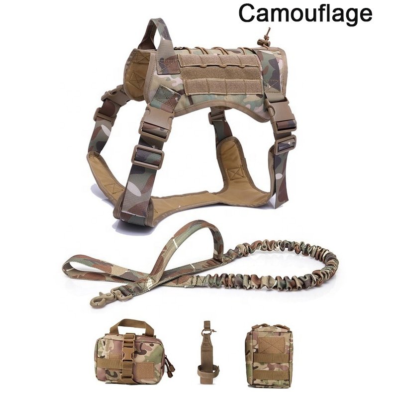 Factory luxury wholesale harness dog leash set chest dog 1000D custom strong leather leashes camouflage dog pet harness